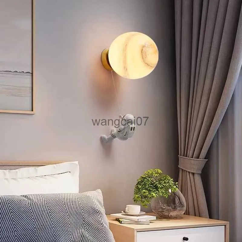 Wall Lamps Nordic Astronaut Planet Moon Wall Lamps Baby Boys Girls Children's Room decorative creative wall light Modern Bedroom lights HKD230814