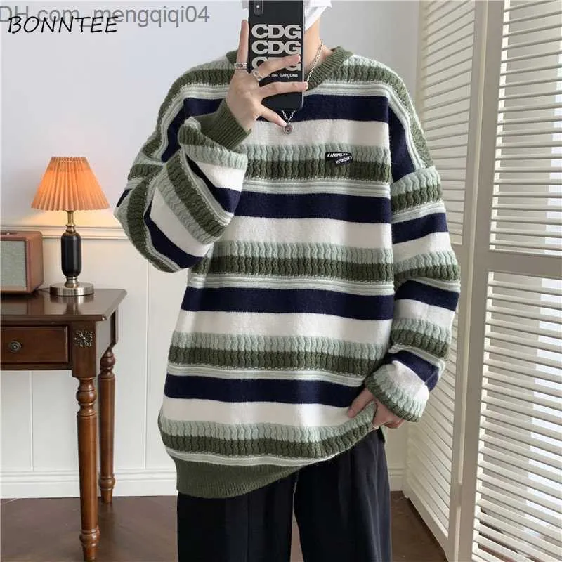 Men's Sweaters Pullovers Men's Sweater Winter Harajuku Japan Vintage Bag Youth Dynamic Personal Knitting Fashion Casual Crewneck Cool Prep Z230814