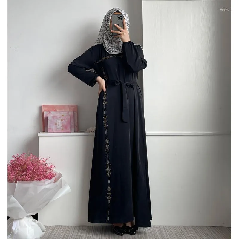 Etniska kläder Abaya Robe Blue Hand sömd Diamond Ruffle Dress Festival Muslim Morockan Women's