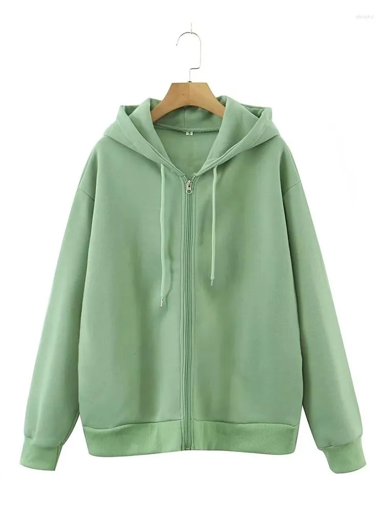 Hoodies voor dames evferen Autumen Dames Casual Green Plush Warm Hoodeds Dames Fashion String Zipper Jackets Roze dikke dikke outdarnen