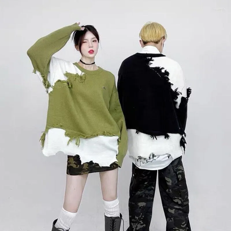 Pulls de patchwork irréguliers pour hommes pour hommes en détresse Fashion Tricoted Pullver Jumper Hip Hop Y2k Harajuku