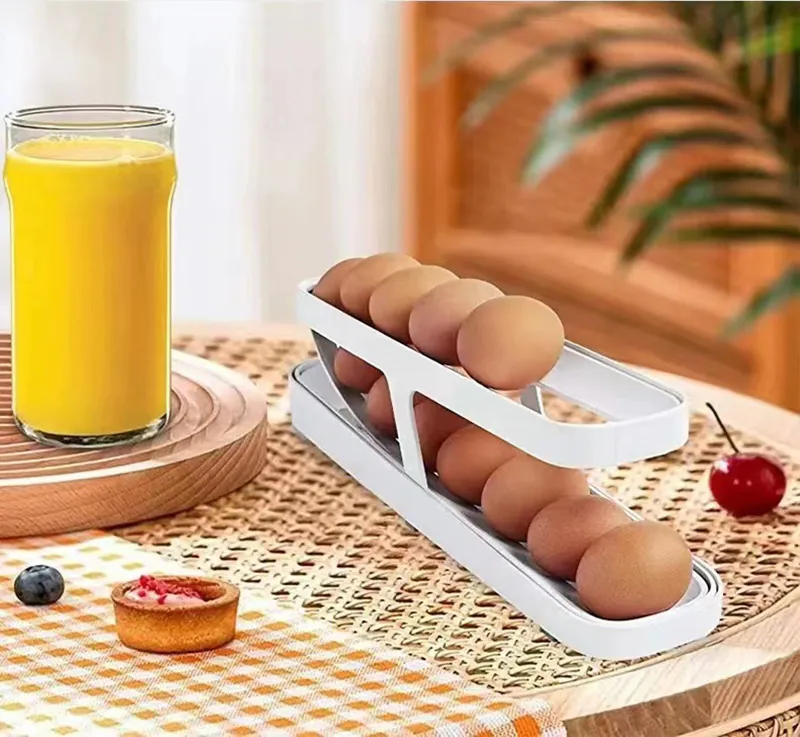 Rolling Egg Holder Automatically Rolldown Egg Dispenser Space Saving Egg Tray for Refrigerator Countertop Cabinet Storage