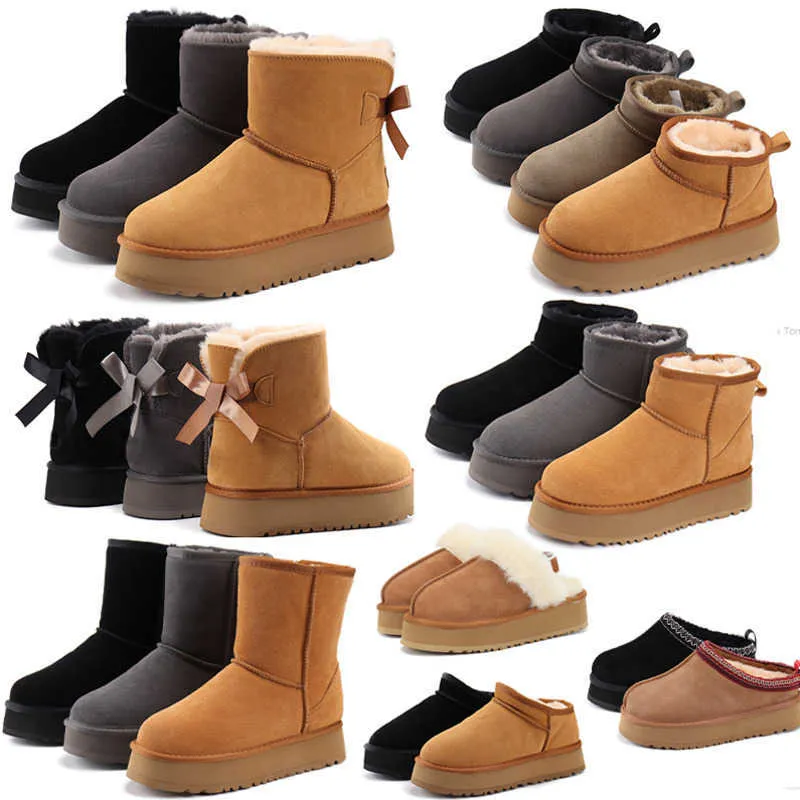 2023 Mini bottes de neige It Fluffy Esigner Bottes Femmes Hiver Australie Plate-forme Ug Boot Fourrure Pantoufle Cheville Laine Chaussures En Peau De Mouton En Cuir Véritable