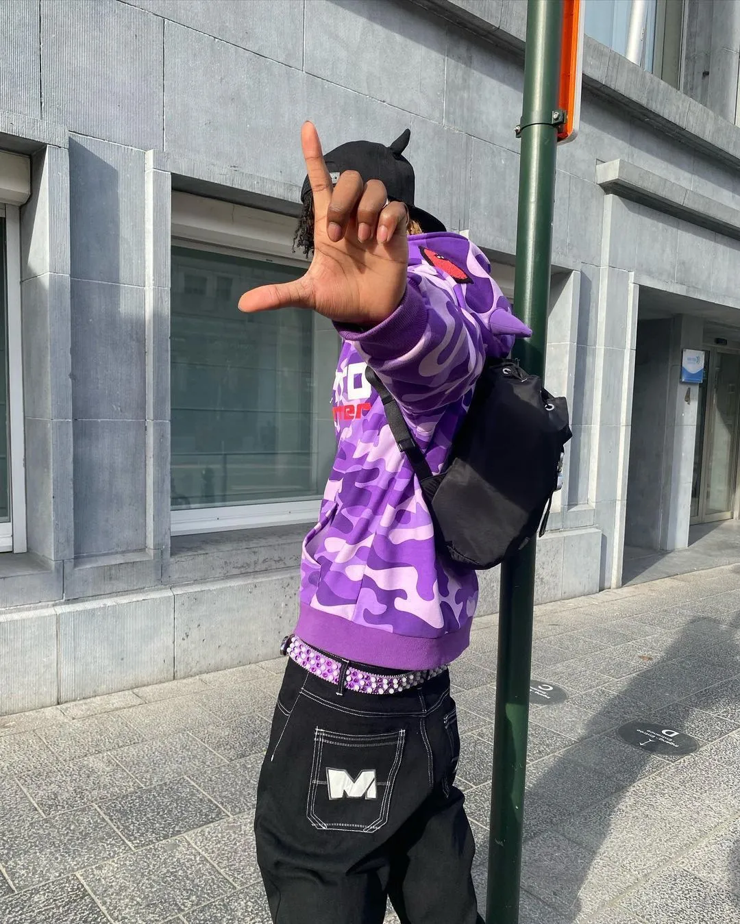 Y2K Mens Camouflage Print Purple Zip Up Hoodie Oversized