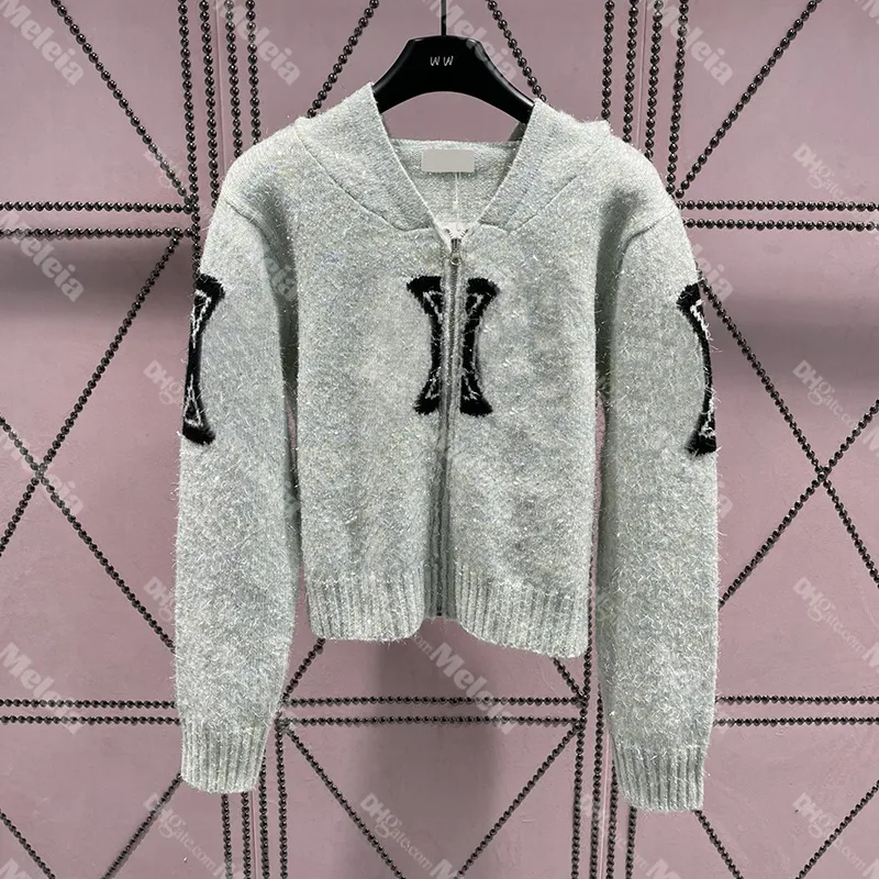 Zagraniczny zamek błyskawiczny Sweters Kobiety z kapturem projektantka swetra jacquard dla damy