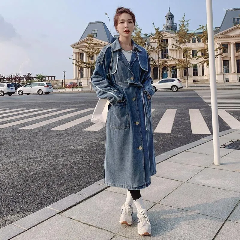 Women's Denim Trench Coat: Fashion Single Breasted Bandage Loose Long  Windbreaker, Vintage Elegant Cowboy Outerwear
