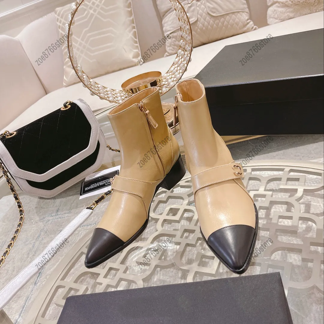 مصمم الخريف والشتاء الجلود أحذية كلاسيكية العلامة التجارية للسيدات الكاحل مع حذاء Zipper Boots Holiday Work Universal Black and White