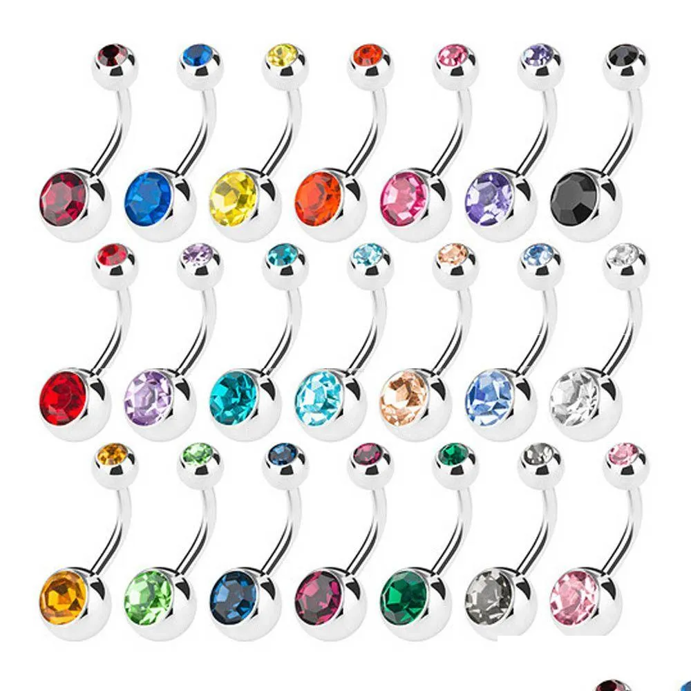 Navelklockknapp ringer Rostfritt stål Belly Ring Crystal Rhinestone Body Piercing Bars Juveler för kvinnor Bikini Fashion Smycken Dhgez