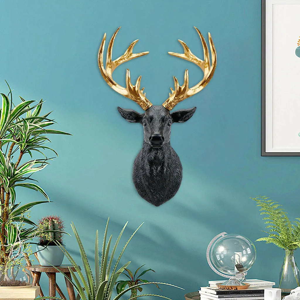 3D Deer Head Statue Wall Mounted Resin Animal for Gallery Decor