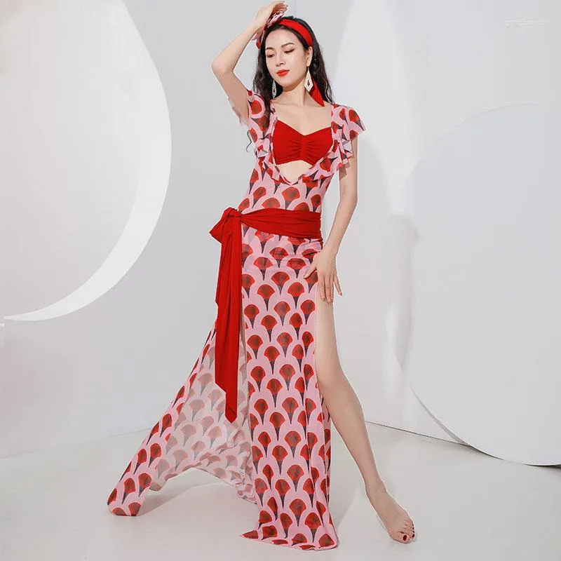 Stage Wear Egyptian Belly Dance Costume: Saidi Dress, Baladi Galabeya,  Fallahi Abaya, Gypsy 4-Piece Set Oriental Performance Long Robe