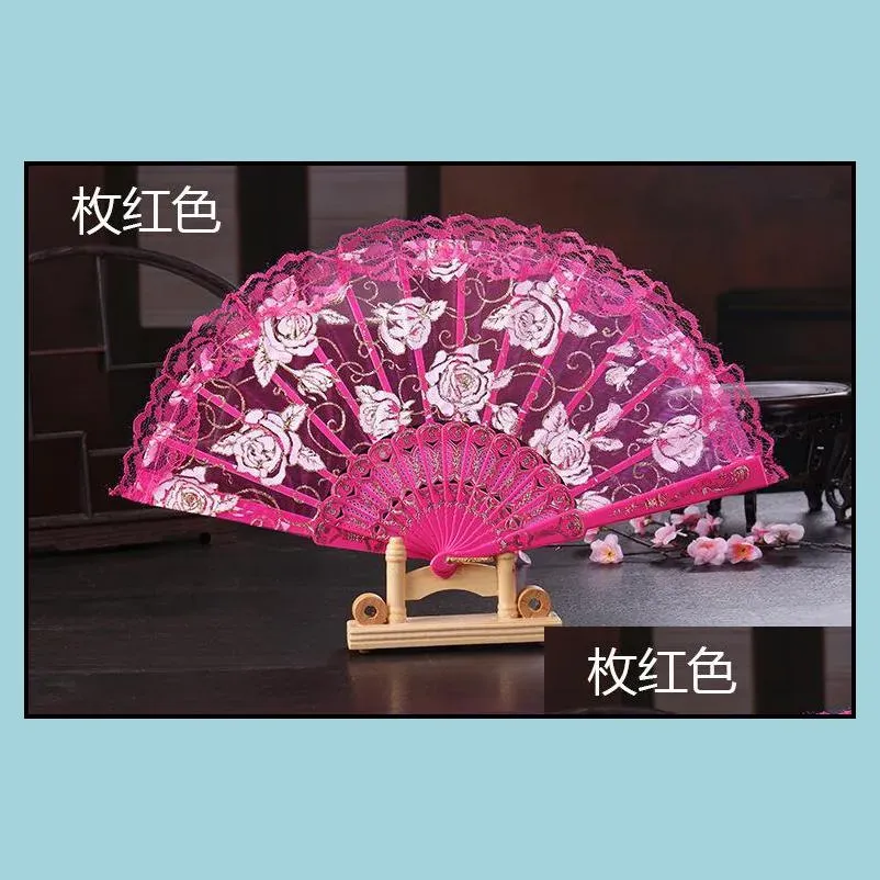 vintage 10 colors available hands fans plastic fan bone bamboo hand rose lace wedding fans arts and crafts wedding favors gift cheap
