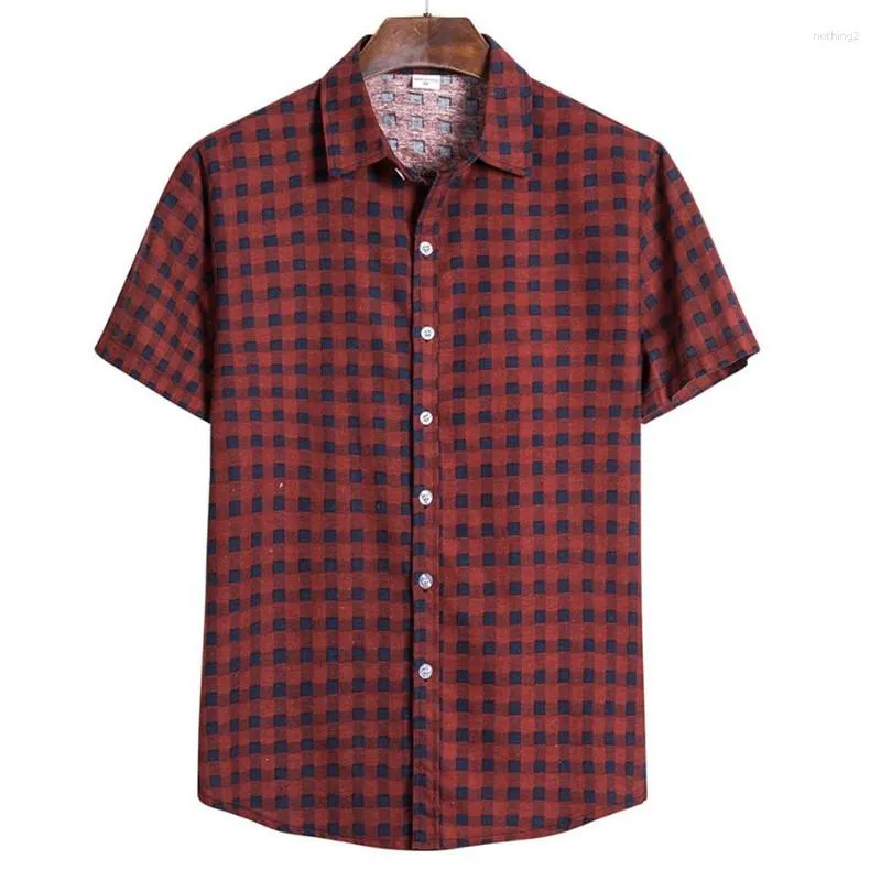 القمصان غير الرسمية للرجال قميص منقوشة قميص Camisas Social 2023 Autumn Fashion Short -Seleeved Male Button Down Check