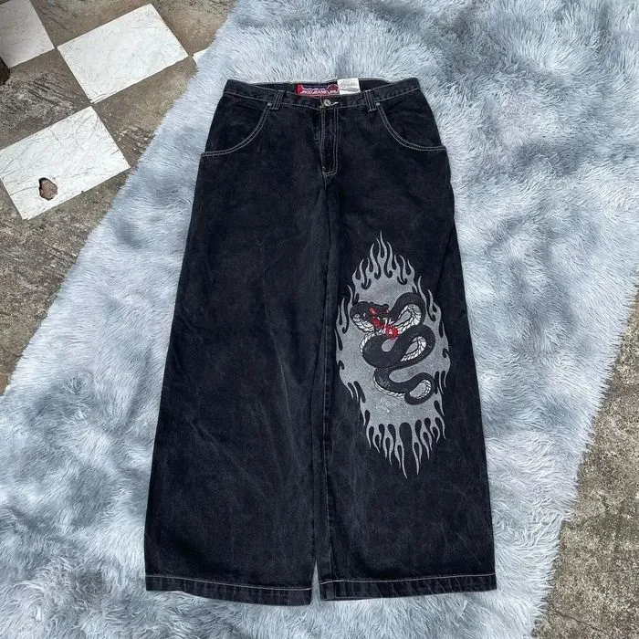 Mens Jeans Jnco Y2K Streetwear 2024 Hip Hop Boxing Grabes Graphic Print Baggy Black Pants Men Women Harajuku Gothic Wide Trouser V5