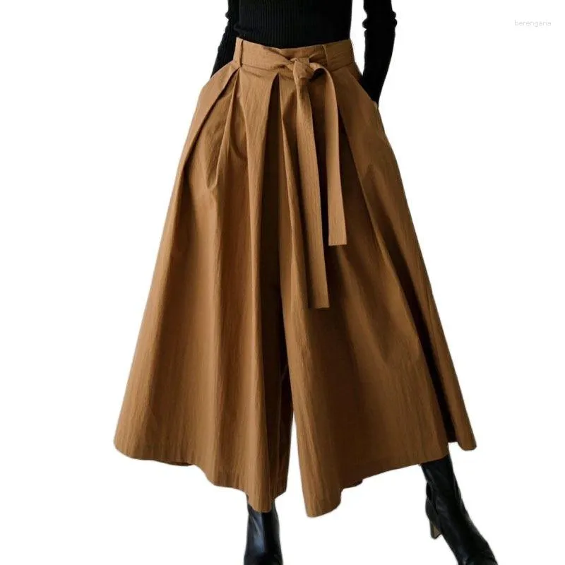 Calça feminina perna larga versátil largo de tamanho grande renda em calças retas e casuais outono feminino culottes z2207
