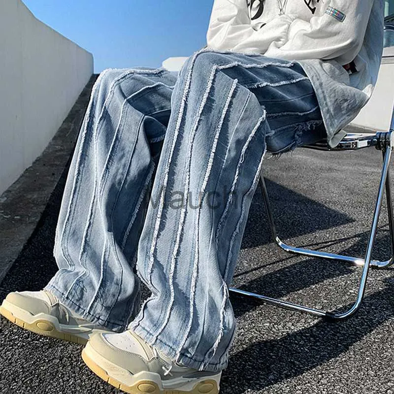 Heren jeans 2023 y2k streetwear gestreepte baggy staed jeans broek mannen cloing gewassen blauw recht losse denim broek Vetementen Homme J23081444