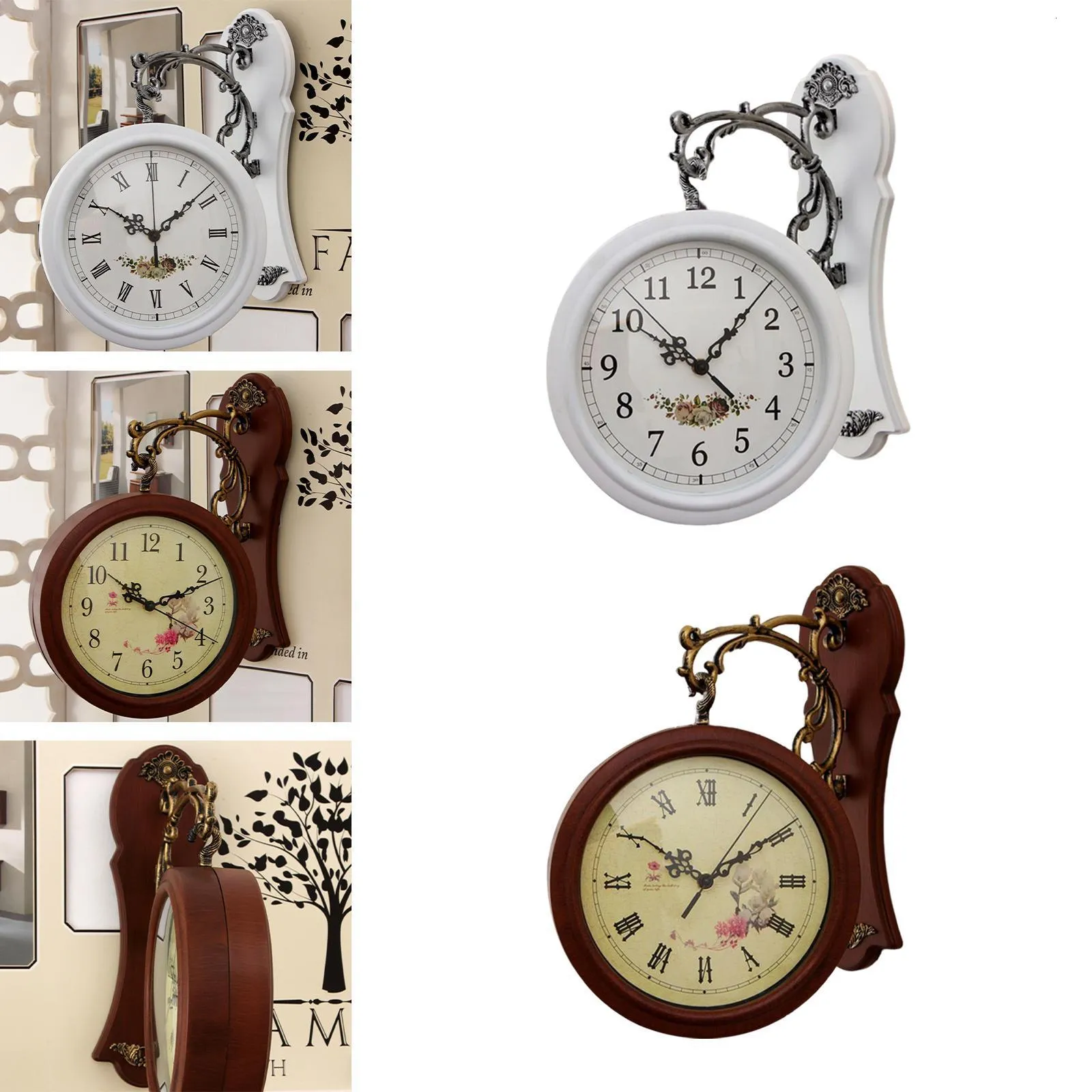 Double Sided Wall Clock Hanging Station Silent Indoor Outdoor, Kitchen