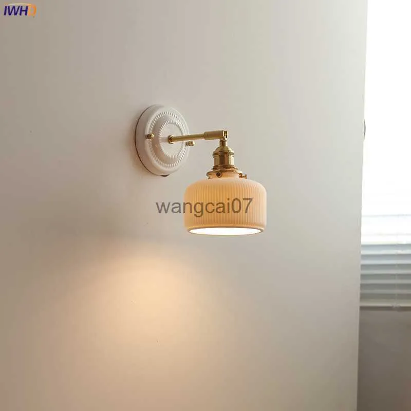 Настенные лампы IWHD Nordic Modern Sdire Listers Listures Ceramic Pushshade Switch Switch Martry Mirror Японское стиль стены Sconce HKD230814