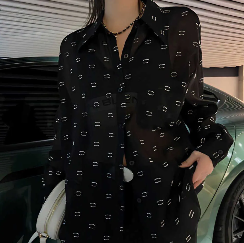 Paris Designer Damen Lose Blusen Shirts Mode klassische Sommer sexy Transluzier Shirt Plus Size Casual Long Sleeve