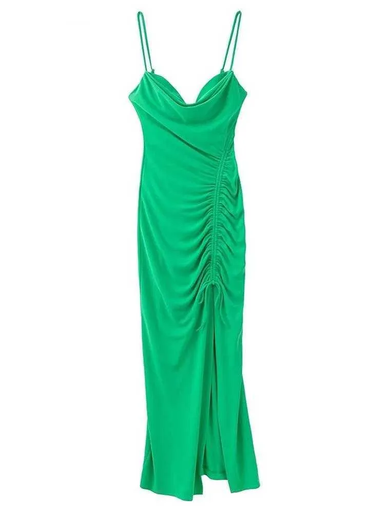 Robe glissante verte femme sans manches drapées longs es femmes backless fête es slit cocktail élégant 220610