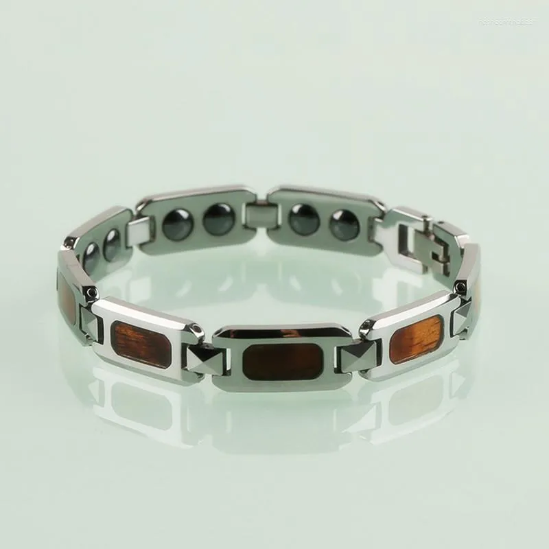 Link -Armbänder 2023 10 mm Breite Männer Wolfram -Armreifen mit Magnetsteinen inlay inlay Delicate Rechteck KOA Holz 21 cm Charmarmband