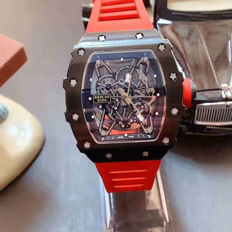 Richa Milles Mile Luxury Mens Mechanical Richad Watch Business Leisure RM35-02 Automatiskt svart stålfodral Tejp Fashion Swiss Movement Wristwatches Choser