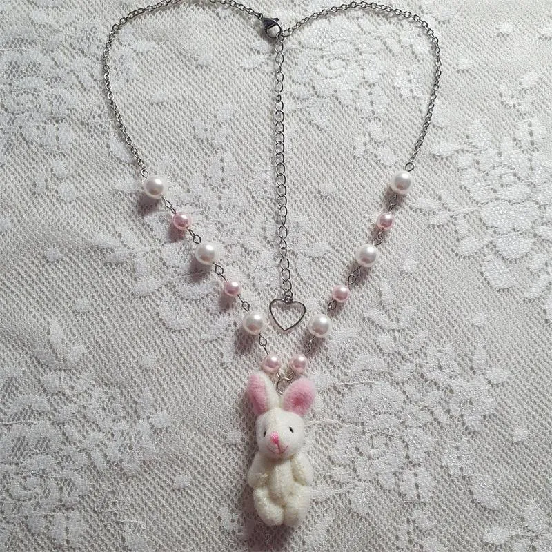 Choker kawaii zachte pluche hanger ketting ketting schattig mode dier roze kralen ketting y2k fee