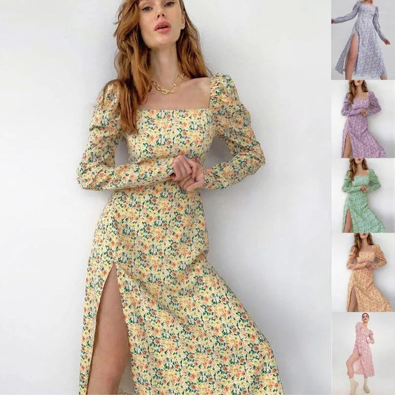 Casual Dresses Spring Autumn Elegant Sweet Fairy Dress Women Short Sleeve Midi Korean Fashion Vintage Floral Suspender High Waist A Line