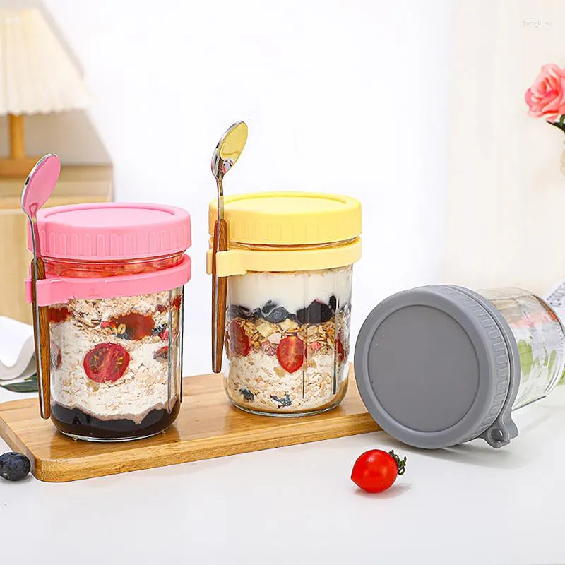 Overnight Oats Container Airtight Oatmeal Container with Lid and Spoon  Portable Overnight Oatmeal Cup with Measurement