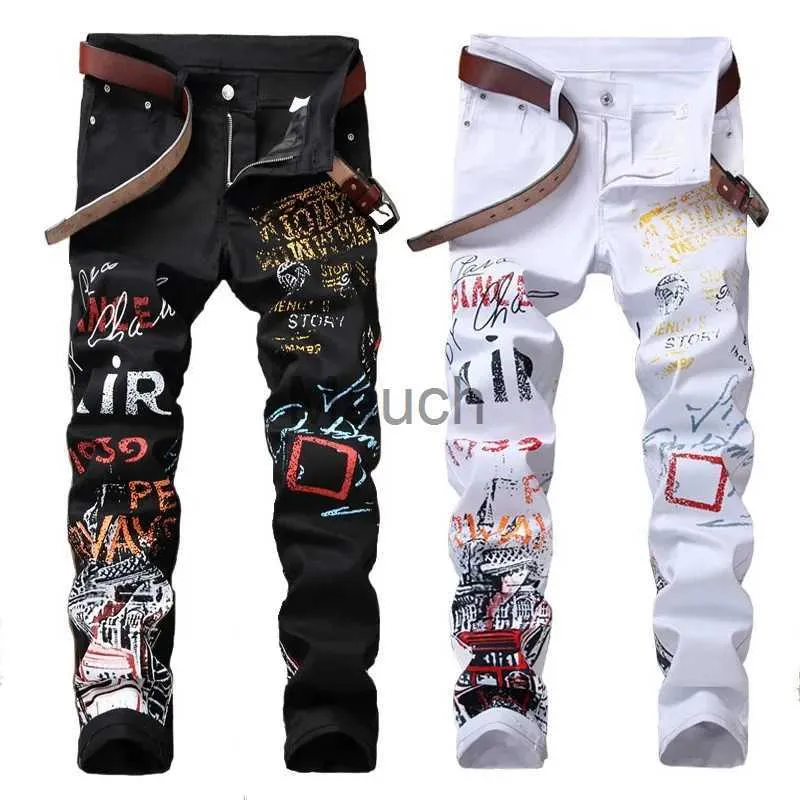 Erkekler Houzhou Y2K Jeans Erkekler İçin İnce Fit Streç Pantolon Wi Baskı Denim Pantolonlar Erkek Punk Goic Harajuku Erkek Sıska Hip Hop 5xl J230814