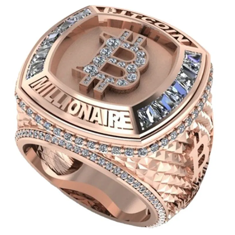 Zespół pierścieni megin d Rose Gold Bitcoin symbol Millionaire Pamięci Monety Vintage Pierścienie dla mężczyzn Kobiety Przyjaciele przyjaciele Biżuteria Anillos 230814