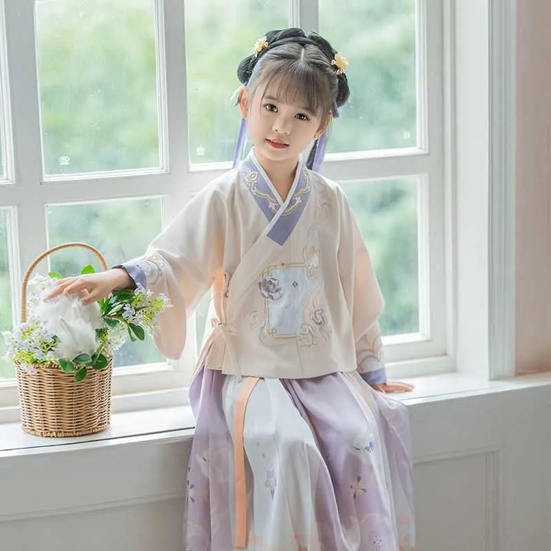 Kleidungssets Frühling Sommer Kinder Hanfu Kleid Set Chinesische traditionelle Kinderstickerei Kleid Mädchen Fotoshooting Kleidung Baby Hanfu Kleid Anzug