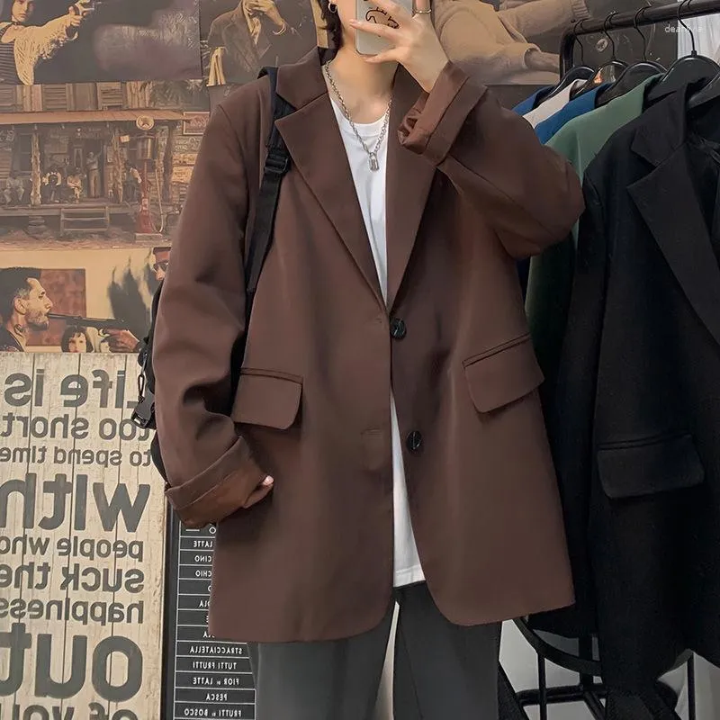 Herenpakken Koreaanse stijl Blazer Men Mode Solid Color Business Casual Suit Jack Streetwear Loose Dress Jackets Mens Formal