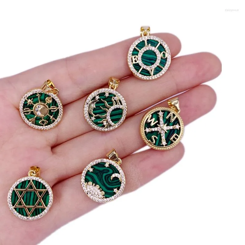 Pendant Necklaces CZ Natural Stone Malachite Star Of David Moon Compass LOVE Letter Medal Bead Necklace Accessories For Jewelry Making