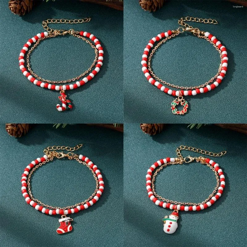 Braccialetti Charm Fashion Change Cirmine a doppio strato Bracciale di Natale Spavegia del pupazzo di neve Babbo Natale Ciondolo per donne Girls Party Gioielli Gift