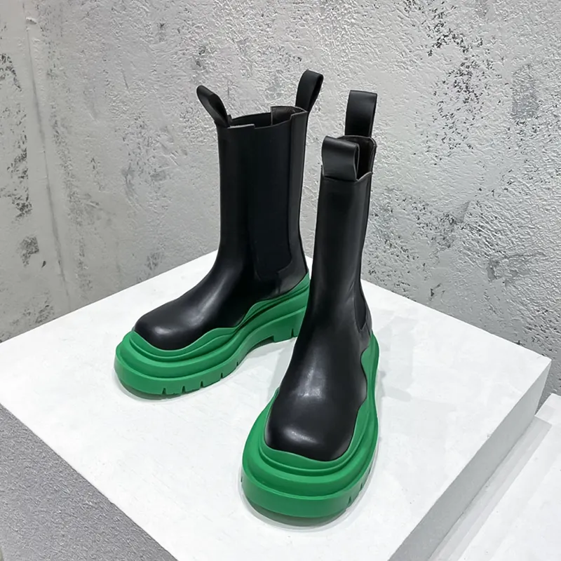 2023 Nouvelle plate-forme B V Bottes Martin Bottes Chelsea Bottes en cuir mi-mollet pour hommes Bottes de moto noir vert haute sens Tailles 35-46 + boîte