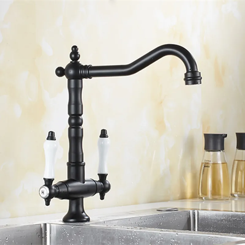 Cocina Negra Del Grifo Del Grifo De La Plataforma Montada En El Fregadero De La Cocina Antiguo Grifo De Bano De Laton 2 Manijas De La Cocina De Oro Rotativo De 67 43 DHgate