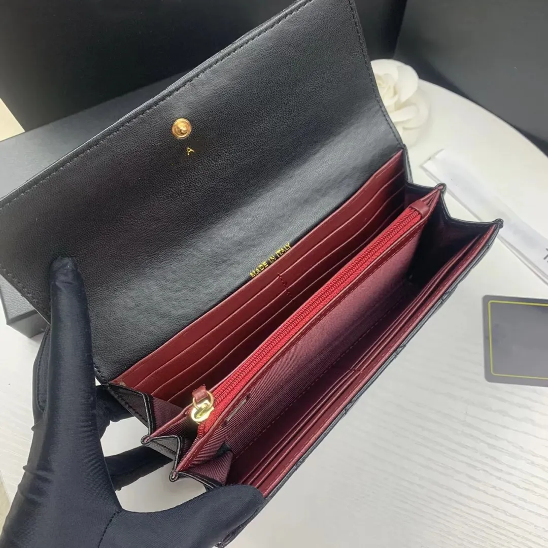 Top Designer Caviar Long Wallet Leather Leather Clutch Man رجلًا حقيقيًا لبطاقة بطاقة الائتمان الخاصة بالجلد.