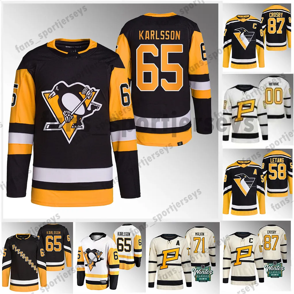 65 Erik Karlsson 2023 Penguins Trikot Sidney Crosby Reilly Smith Kris Letang Jeff Petry Bryan Rust Jeff Carter Evgeni Malkin Jake Guentzel Ty Smith Männer Frauen Jugend