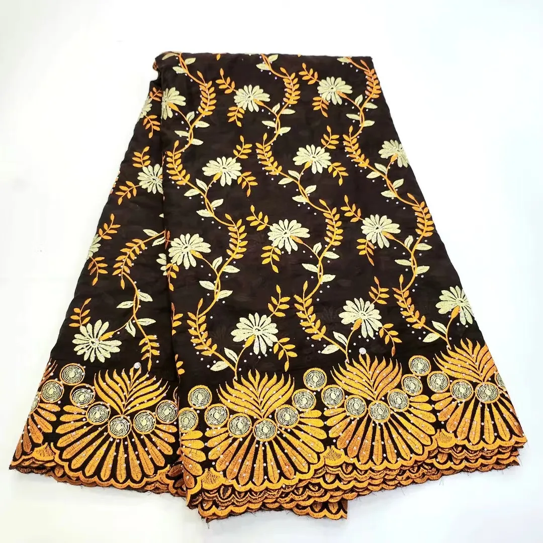 KY-5051 New Arrivals 5 Yards Swiss Voile Lace Fabric with Rhinestones African on Sale Embroidered Cotton Cloth Summer and Autumn Women Evening Party Nigerian 2023