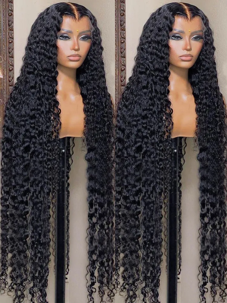 40 -calowe kręcone 13x4 koronkowe przednie ludzkie włosy peruka 220%gęstość brazylijskie peruki dla kobiet głębokie fala 13x6 HD koronkowa peruka czołowa ludzkie włosy przed wyrzucane