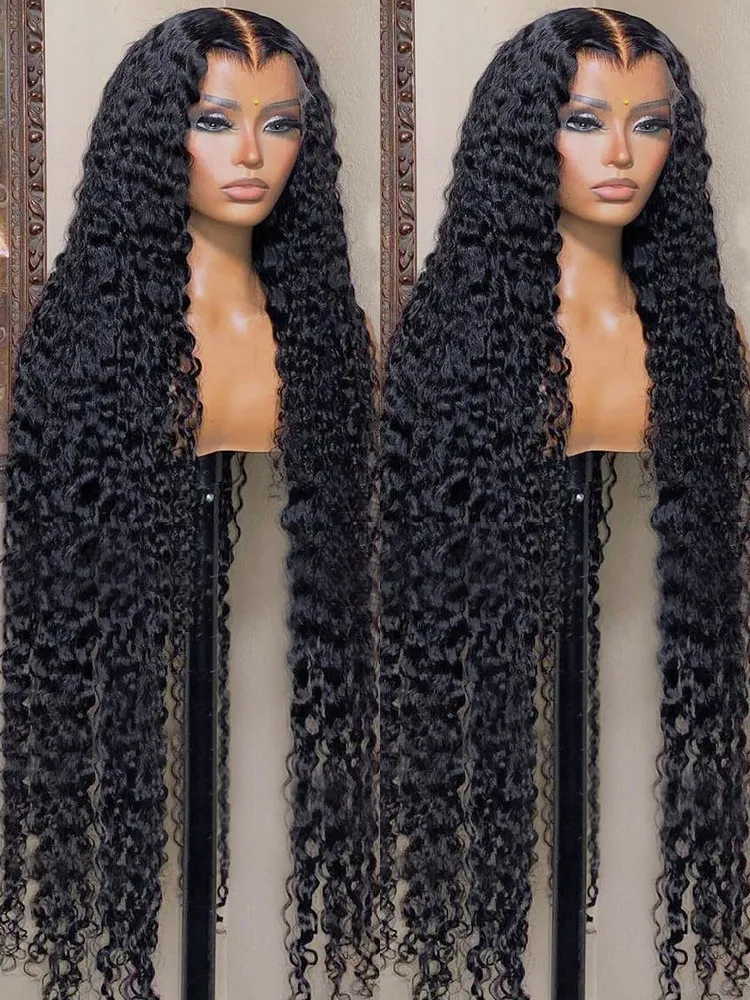 40 inch krullende 13x4 kanten voorkant menselijk haar pruik 220%dichtheid Braziliaanse pruiken voor vrouwen Deep Wave 13x6 HD Lace frontale pruik menselijk haar vooraf geplukt