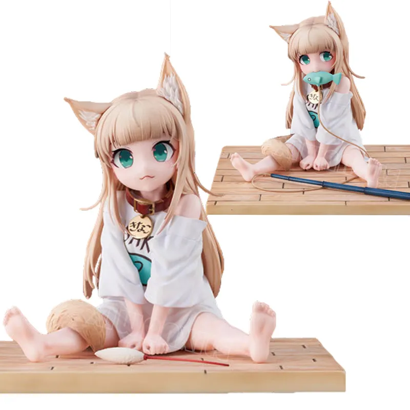 Action Toy Figures 14cm GOLDEN HEAD My Cat Is A Kawaii Girl Anime Figure Hobby Sakura Soybean Flour Sit And Eat Fish Collectible Model Doll Toys 230814