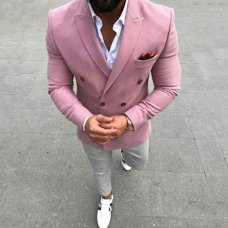 Herrar Slim Fit Men for Wedding Man Business Blazers Pink Groom Tuxedos Prom Party 2 -stycksdräkt Homme Terno Masculino