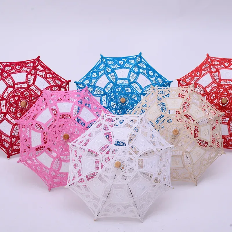 White Vintage Mini Cotton Lace Embroidered Sun Parasol Umbrella Wedding Bridal Flower Girls Umbrella DIY Craft