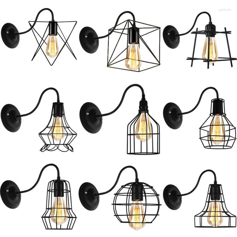 Lâmpada de parede LED Vintage Industrial Cage Light retro Loft Lâmpadas preta Sombra E27 Luzes de armazinha da decoração de decoração interna Escada