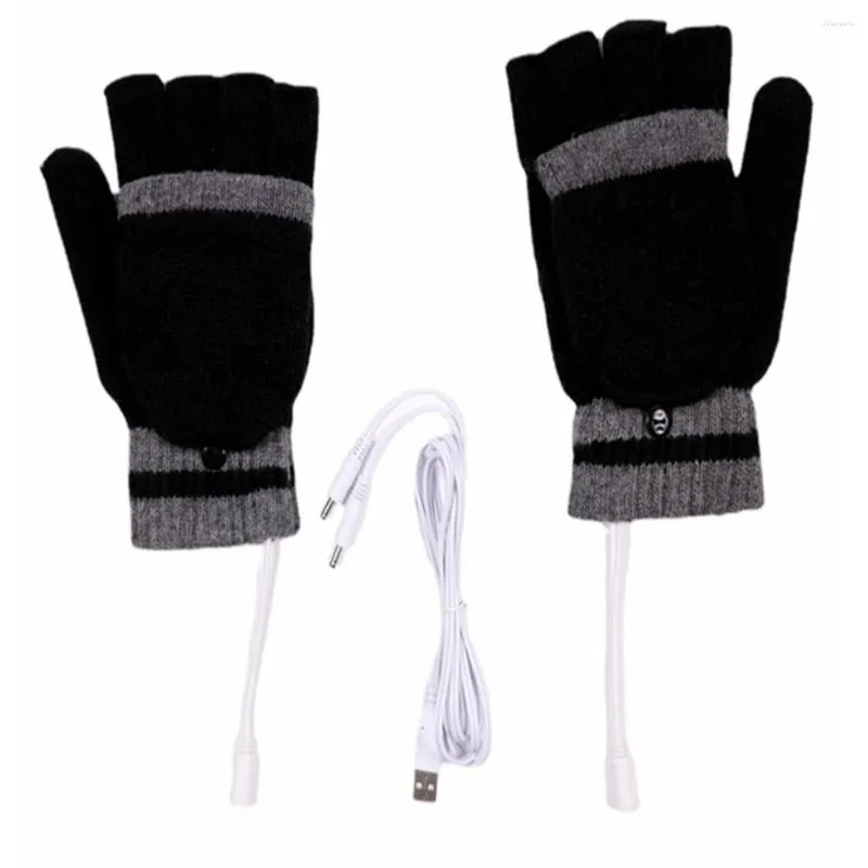 Cycling Caps USB Electric Heated Gloves 2-Side Heating Convertible Fingerless Glove Mittens Waterproof Skiing