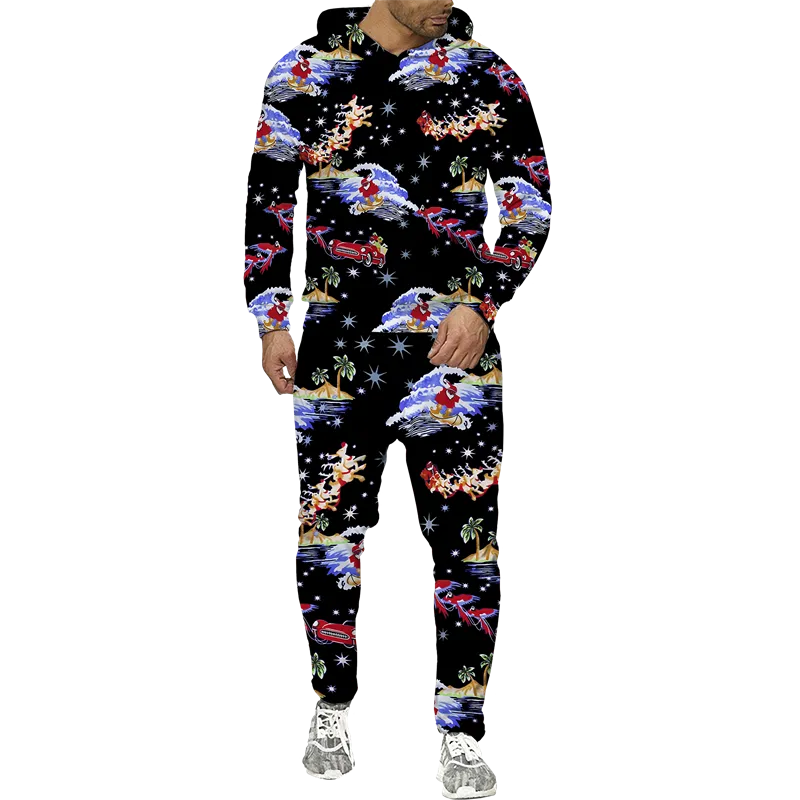 Uomini e donne outfit in coppia stampata in 3D Coppia di Natale Abbigliamento casual Casual Wolf Festa con felpa con felpa e pantaloni Emerge Suit0034