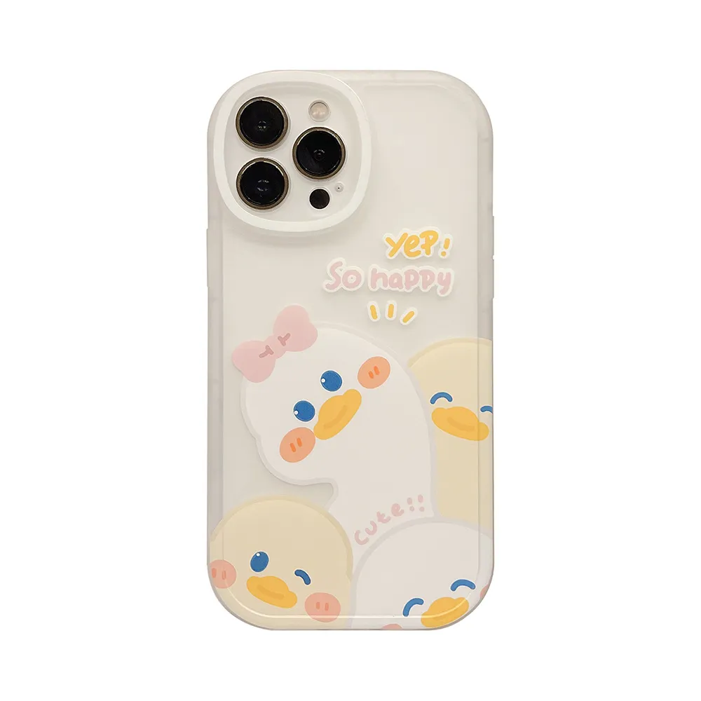 Cartoon Cute Duck Phone Case مناسبة لـ 15 13 14pro 12 XSMax Women 8p Cute XR شفاف 11