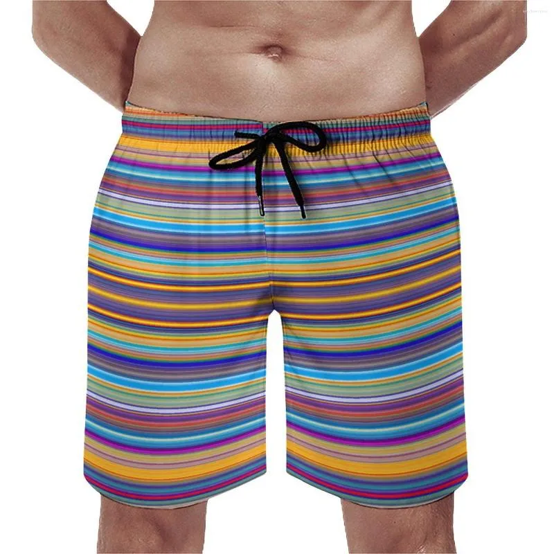 Short masculin Summer Line Colorful Sports Surf Multi-rayé Plage de plage courte Pantalon Fashion Fast Fast Dry Trunks plus