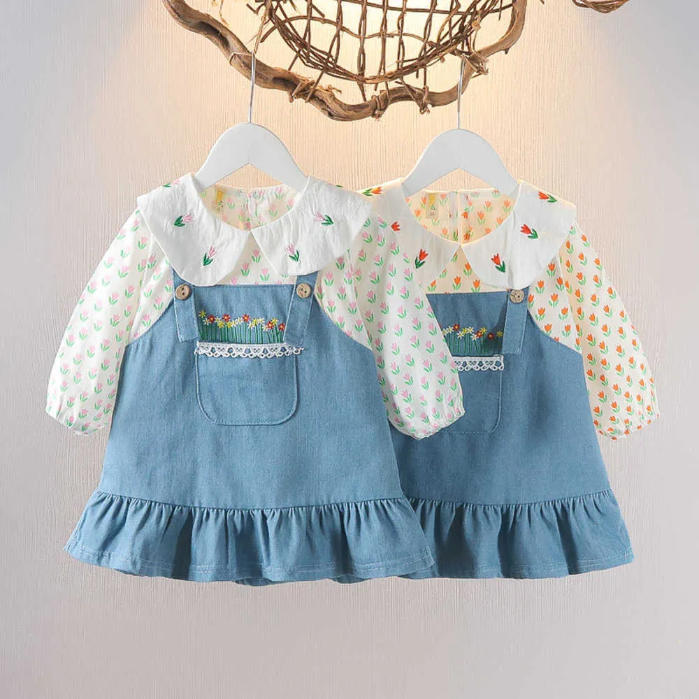 Heißer Verkauf Frühling langhältiger Kleinkind Kleidung Blumendruck jeden Tag tragen täglich lässige Süße Babykleid Großhandel Großhandel